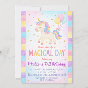 Cute Småbarn Unicorn Birthday bjudande Inbjudningar
