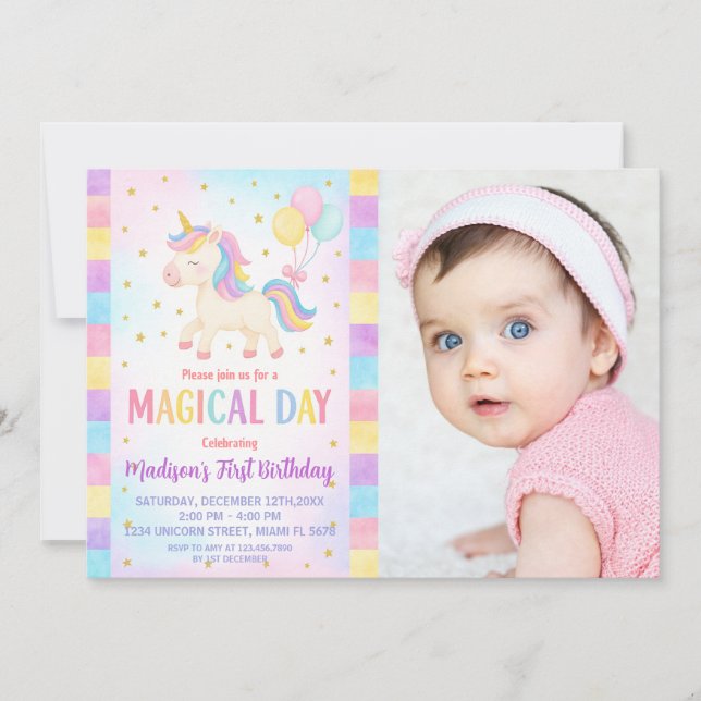 Cute Småbarn Unicorn Birthday bjudande Inbjudningar (Framsida)