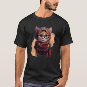 Cute Smart Cat in Glasses Wearing Hijab Muslim Wom T Shirt
