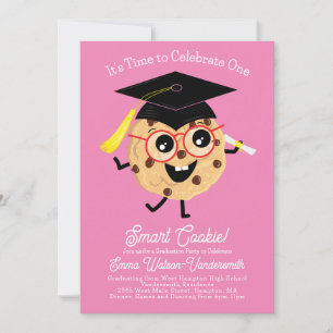 Cute Smart Cookie-Tecknad för Studentfest Rosa Inbjudningar