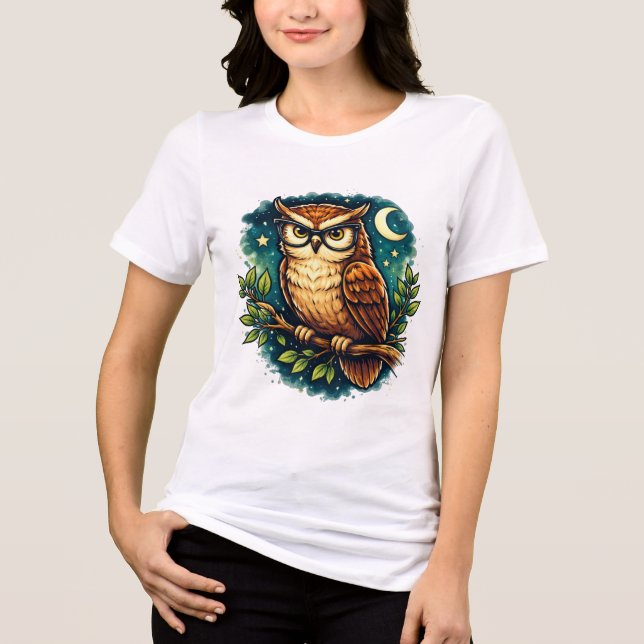 Cute Smart Owl Night Nature Animal Graphic Tee (Framsida)