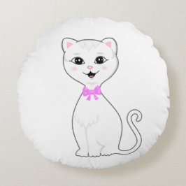 Cute Smart White Cat-Tecknad Rund Kudde