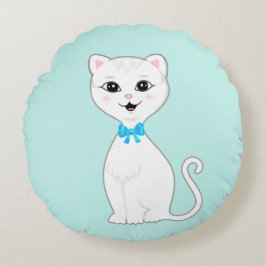 Cute Smart White Cat-Tecknad Rund Kudde