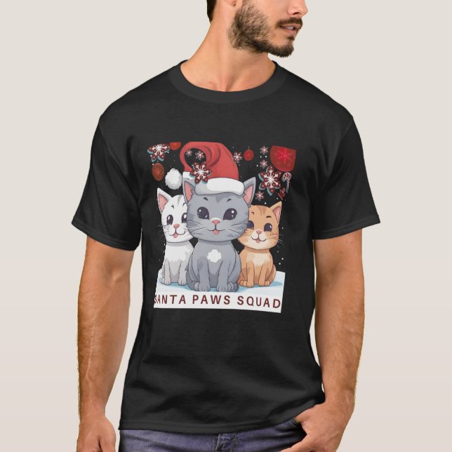 Cute Smilande katter med jultomten i Helgdag T Shirt (Framsida)