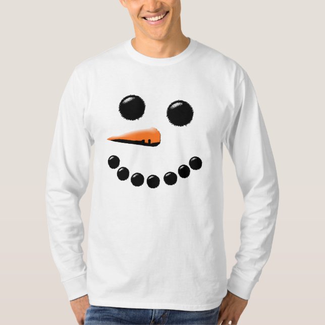 Cute Smilande Snögubbe Ansikte Festive Helgdag Jul Tee Shirt (Framsida)