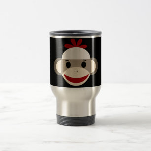 Cute Smilande Sock monkey Ansikte på Red Black Resemugg
