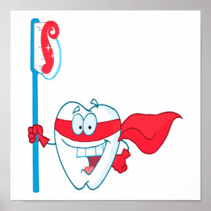 Cute Smilande superhjältand med tandborste Poster