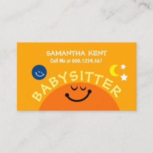 Cute Smildra Sol Babysits Earth Måne Stars Nanny Visitkort