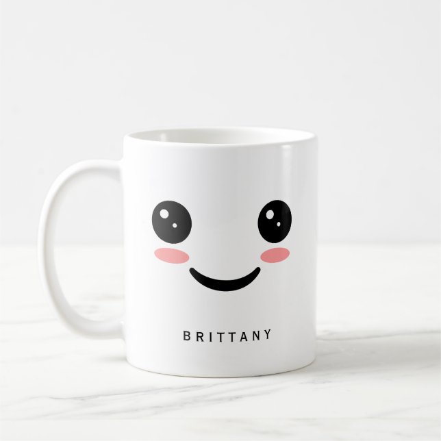 Cute Smile Kawaii Ansikte Kaffemugg (Vänster)