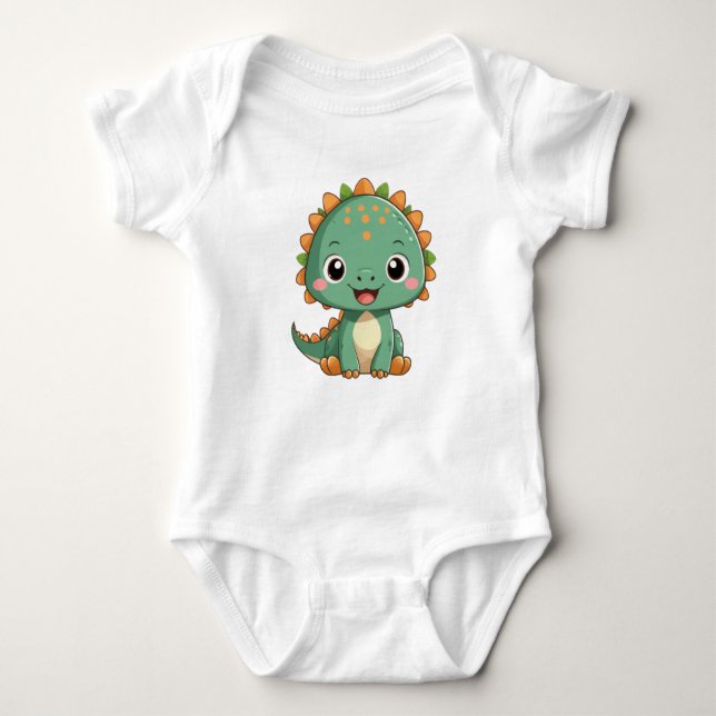 Cute Smiling Baby Dinosaur Bodysuit T Shirt (Framsida)