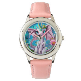 Cute Smiling Baby Dragon with Flowers Armbandsur