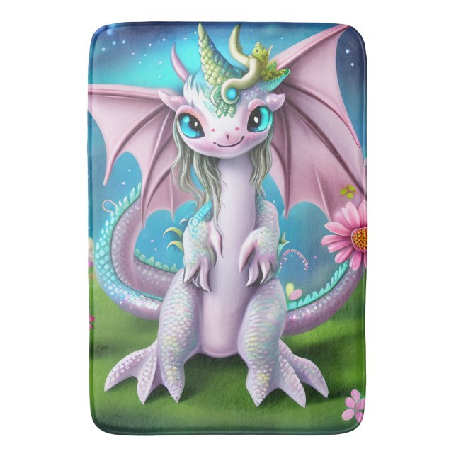 Cute Smiling Baby Dragon with Flowers Badrumsmatta (Framsidan (Vertikal))