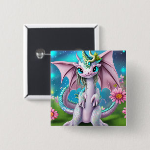 Cute Smiling Baby Dragon with Flowers Knapp