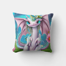 Cute Smiling Baby Dragon with Flowers