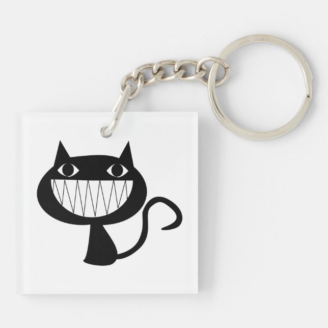 Cute Smiling Black Cat Halloween Keychain (Baksidan)