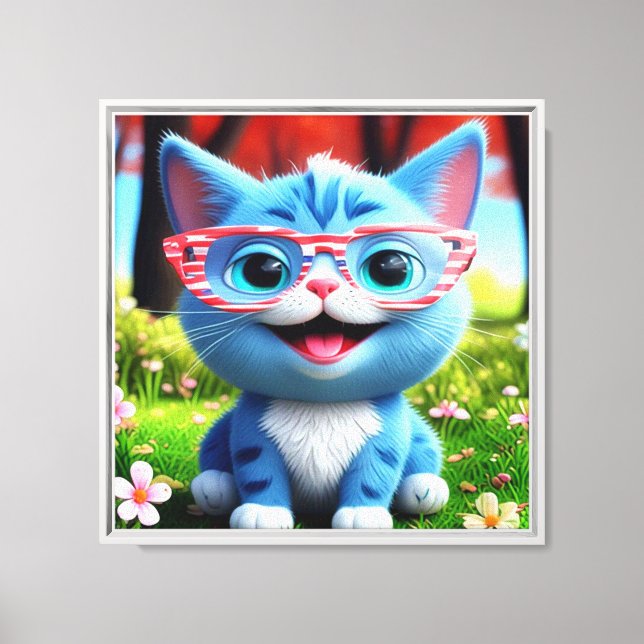 Cute Smiling Blue Kitten-55665 Canvastryck (Framsida)