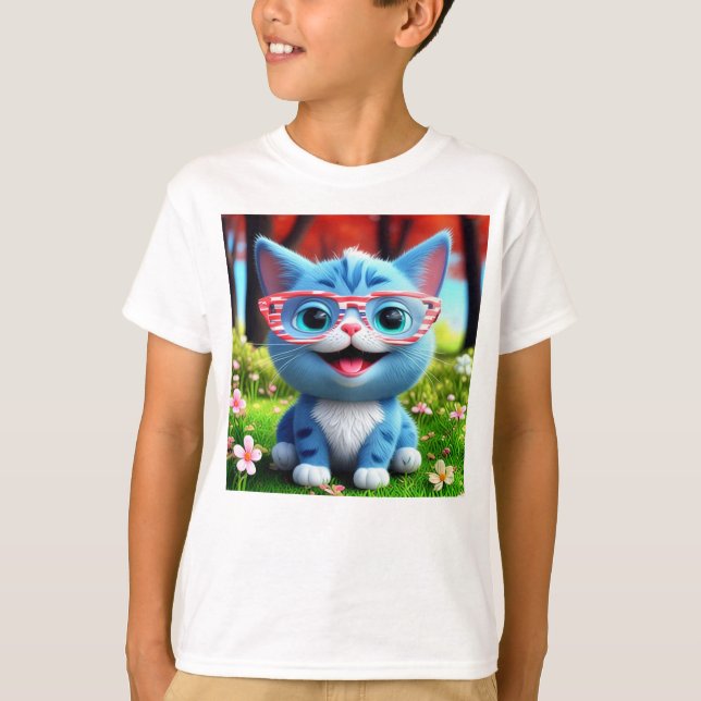 Cute Smiling Blue Kitten-55665 T Shirt (Framsida)