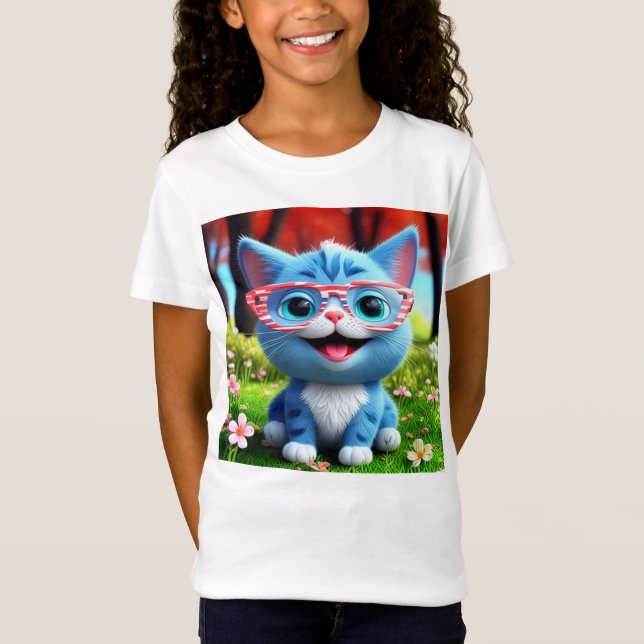 Cute Smiling Blue Kitten-55665 T Shirt (Framsida)