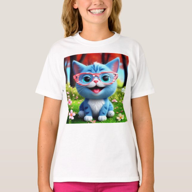 Cute Smiling Blue Kitten-55665 T Shirt (Framsida)
