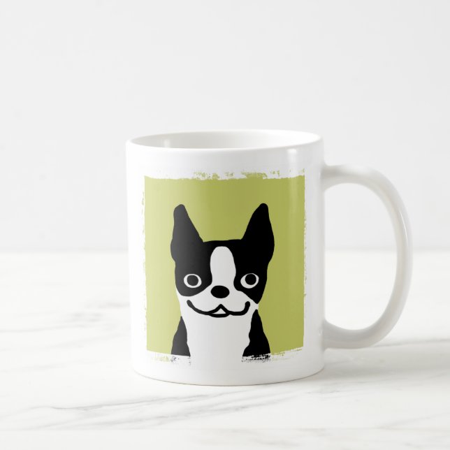 Cute Smiling Boston Terrier Tecknad hund Kaffemugg (Höger)