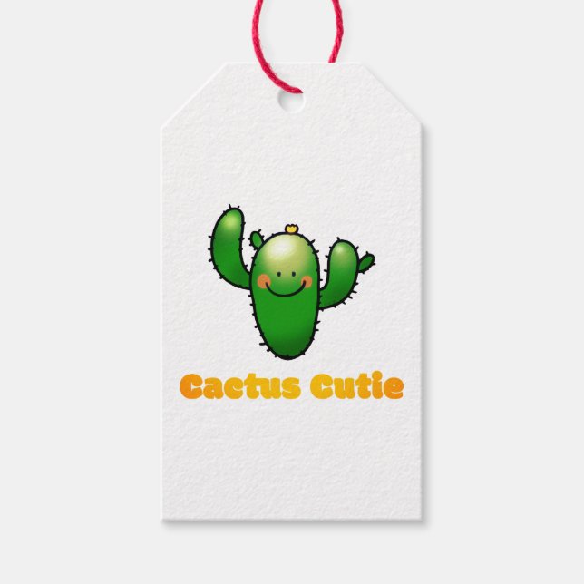 Cute Smiling Cactus Illustration Presentetikett (Framsidan)