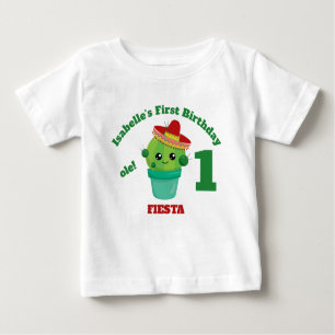 Cute Smiling Cactus in Red Sombrero Första födelse T Shirt