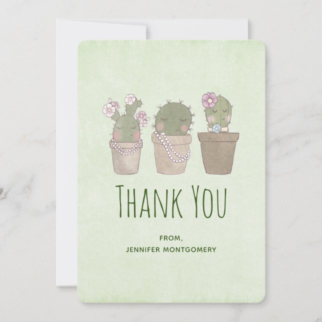 Cute Smiling Cactus Trio Watercolor Design Tack Kort (Framsida)