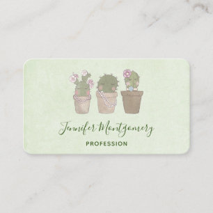 Cute Smiling Cactus Trio Watercolor Design Visitkort
