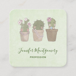 Cute Smiling Cactus Watercolor med judiska vattenf Fyrkantigt Visitkort