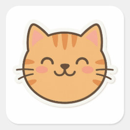 Cute Smiling Cat Ansikte Sticker - Kawaii Tecknad Fyrkantigt Klistermärke