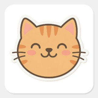 Cute Smiling Cat Ansikte Sticker - Kawaii Tecknad Fyrkantigt Klistermärke