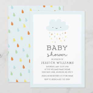 Cute Smiling Cloud Baby Shower-inbjudan i blått Inbjudningar
