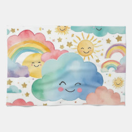 Cute Smiling Clouds Suns Rainbows Kitchen Towel Kökshandduk