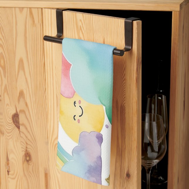 Cute Smiling Clouds Suns Rainbows Kitchen Towel Kökshandduk (Thirds Fold)
