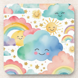 Cute Smiling Clouds Suns Rainbows Pattern Underlägg