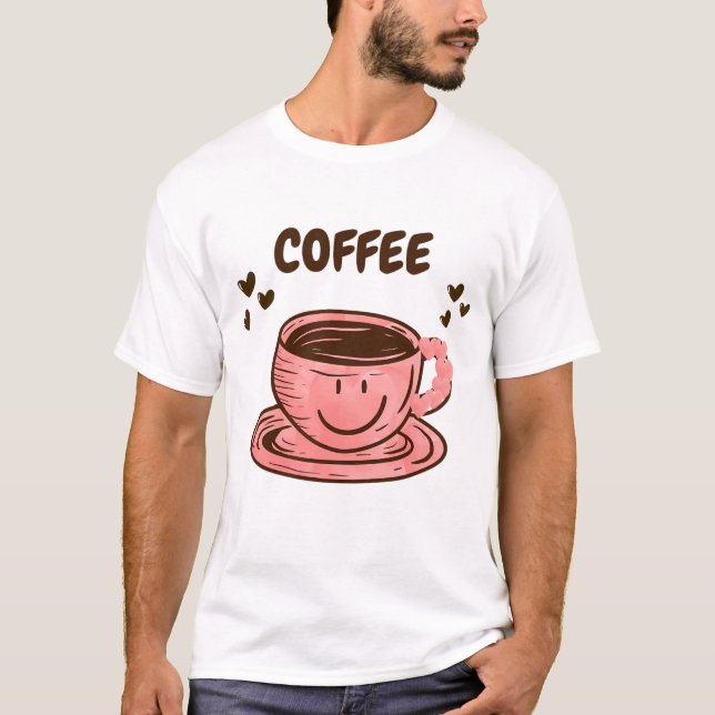 Cute Smiling Coffee Cup T-Shirt (Framsida)