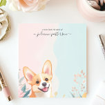 Cute Smiling Corgi Blommigt Personlig Namn Anteckningsblock<br><div class="desc">Visa upp kärlek för corgis med det här förtjusande personlig anteckningsblocket! En glad illustration av en leende corgi, omgiven av ömtåliga blommor och blad, ärter ut från grund. Den mjuka bakgrunden, pastellbakgrunden, tillför en aning söthet. Anpassa det här anteckningsblocket med din egen text för att göra det verkligt unikt. Perfekt...</div>