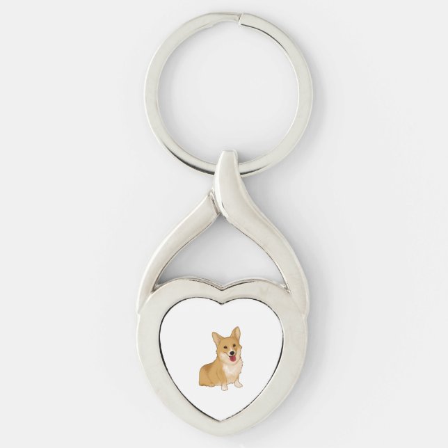 Cute smiling corgi twisted heart silverfärgad nyckelring (Framsidan)