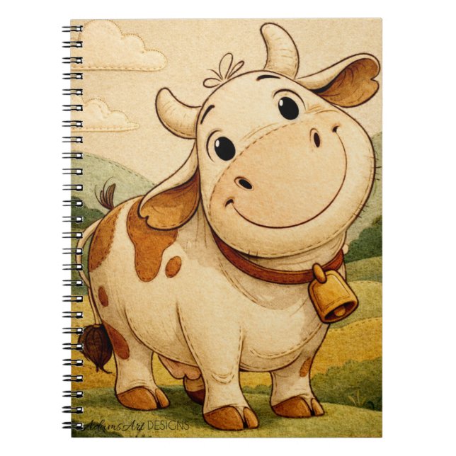 Cute Smiling Cow Rustic Farm Illustration Anteckningsbok (Framsidan)