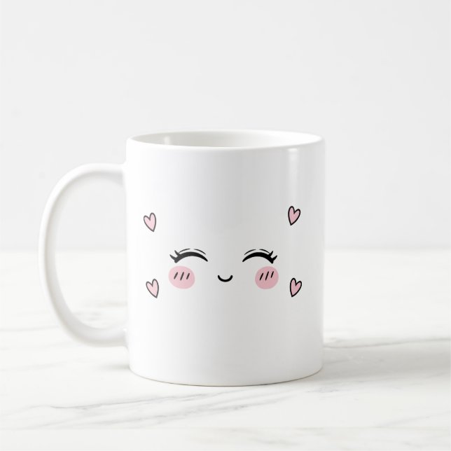 Cute Smiling Face Mug  Soft Heart Aesthetic Kaffemugg (Vänster)