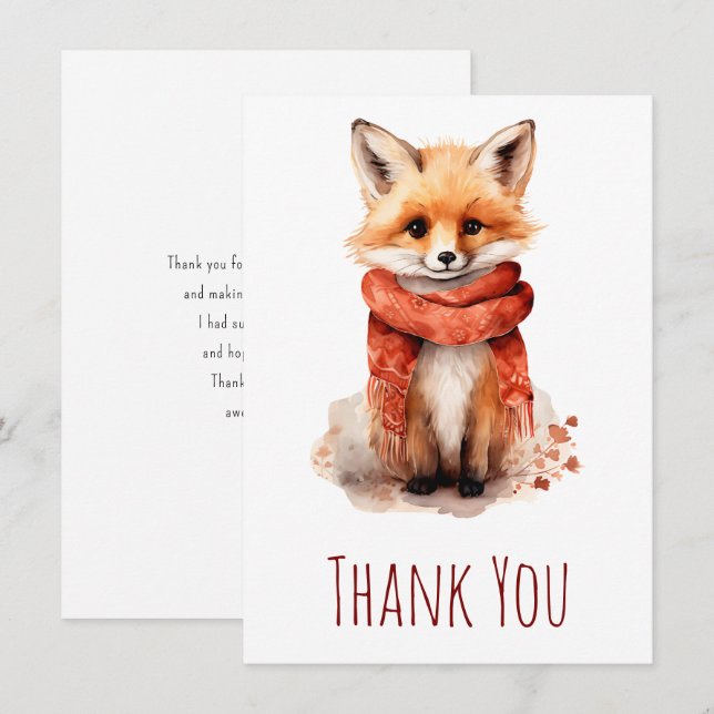 Cute Smiling Fox Pup in a Red Scarf Tack Kort (Fram/baksida)