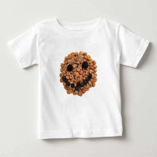 Cute Smiling Fruit and Cereal Ansikte Tee Shirt (Framsida)