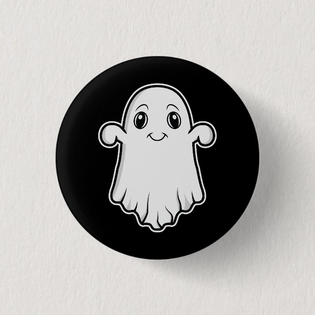 Cute Smiling Ghost Tecknad Illustration Halloween Knapp (Framsida)