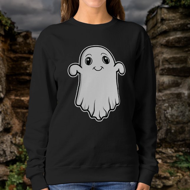 Cute Smiling Ghost Tecknad Illustration Halloween T Shirt (Ideal design for Halloween time, for example.)