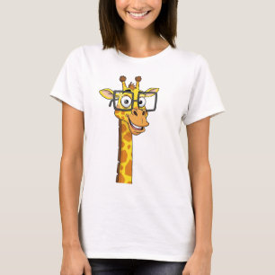 Cute Smiling Giraffe med Square Glass T-SIRT T- T Shirt