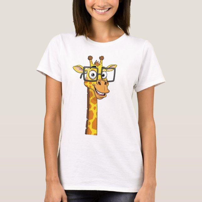 Cute Smiling Giraffe med Square Glass T-SIRT T- T Shirt (Framsida)