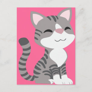 Cute Smiling Grått Tabby katt Vykort