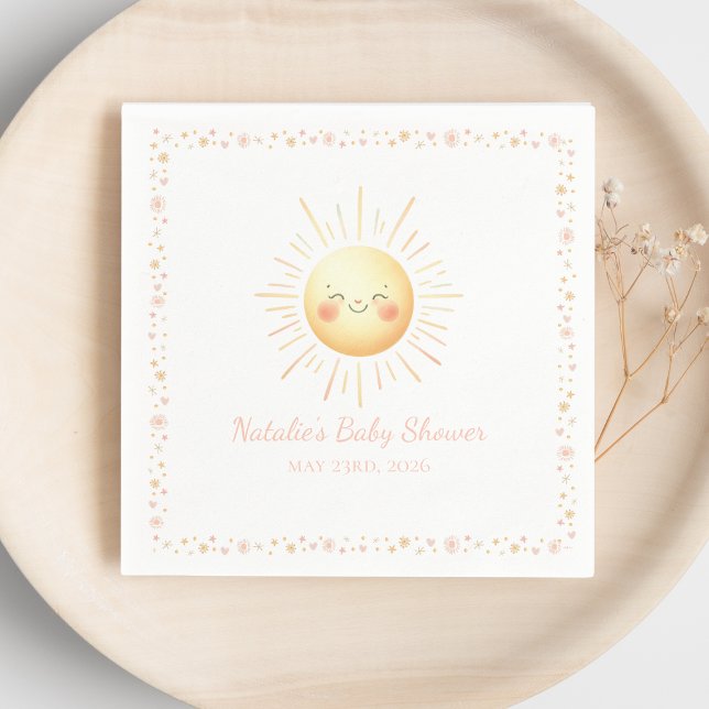 Cute Smiling Gult Watercolor Sunshine Aesthetic Pappersservett (Brighten the day with cheerful sunshine-themed baby shower napkins, perfect for a joyful celebration)