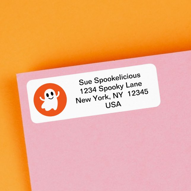Cute Smiling Halloween Ghost Orange Circle Returadress Etikett (Skapare uppladdad)