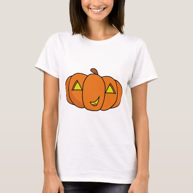 Cute Smiling Halloween Pumpkin T Shirt (Framsida)